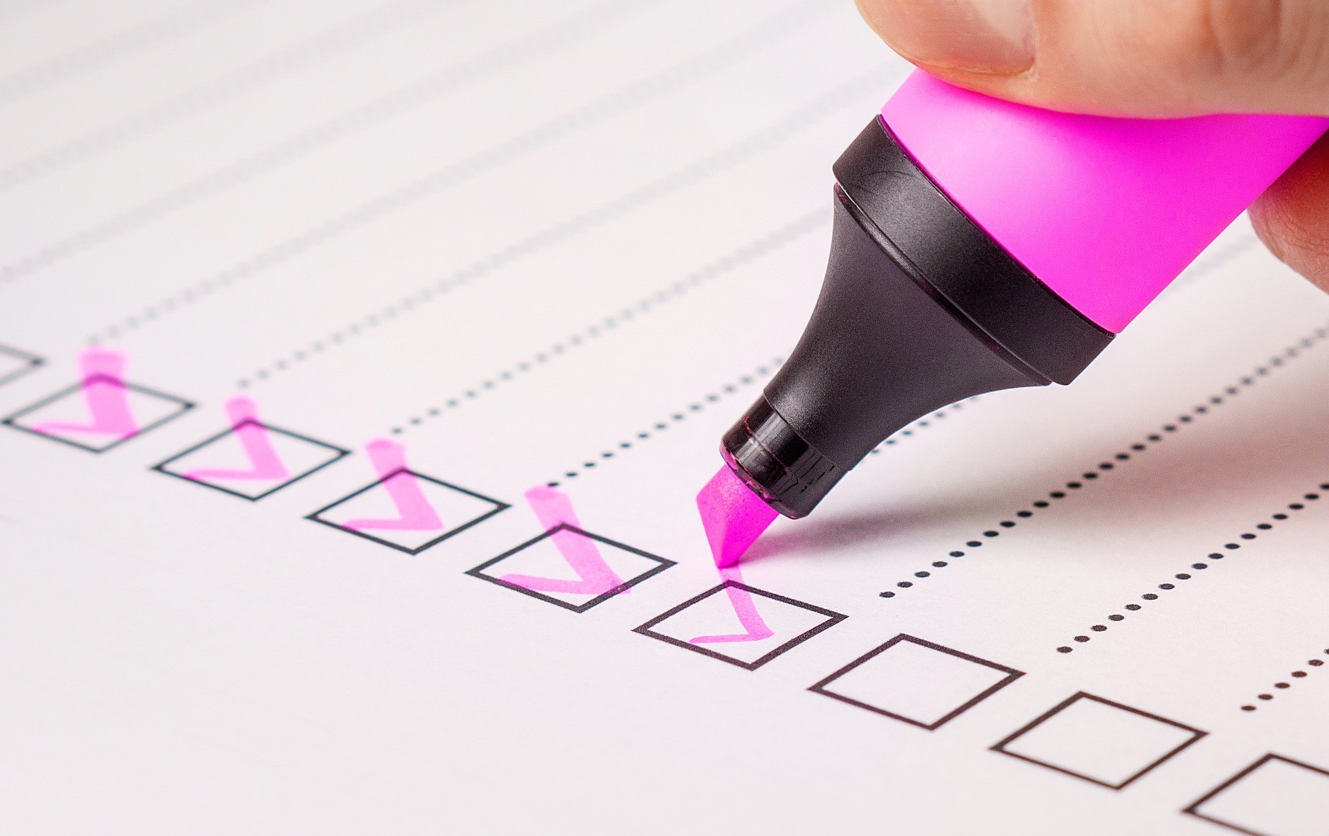 Checklist of items to check off