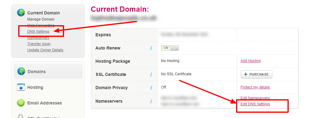 Edit DNS settings in domain provider
